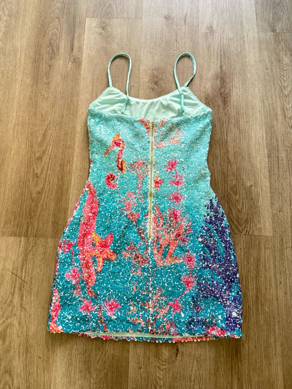 elliatt coral blue & pink sequin embellished seahorse print mini dress small NEW - Picture 7 of 10